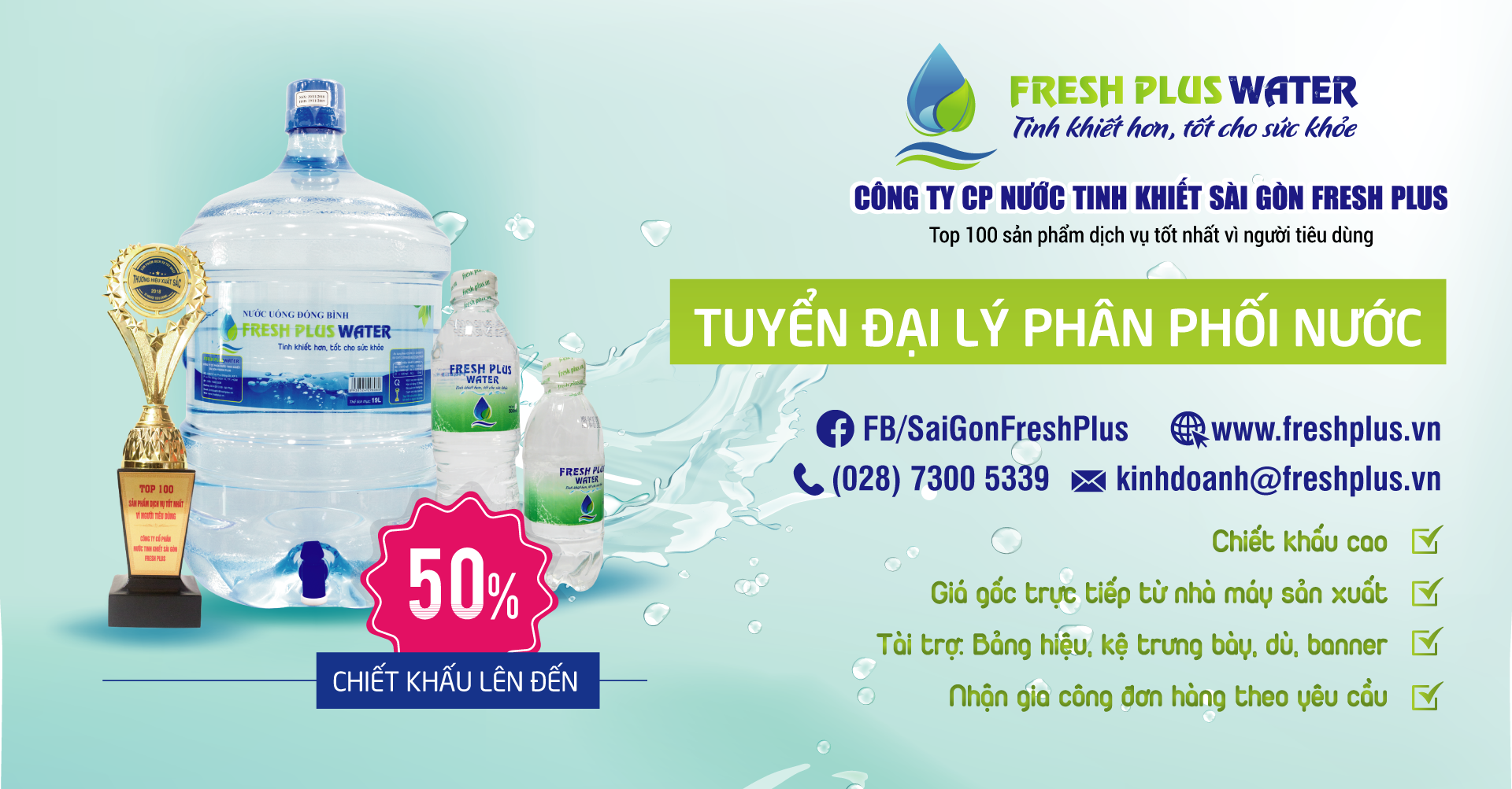Sài Gòn Fresh Plus tuyển đại lý phân phối nước tinh khiết chiết khấu cao.